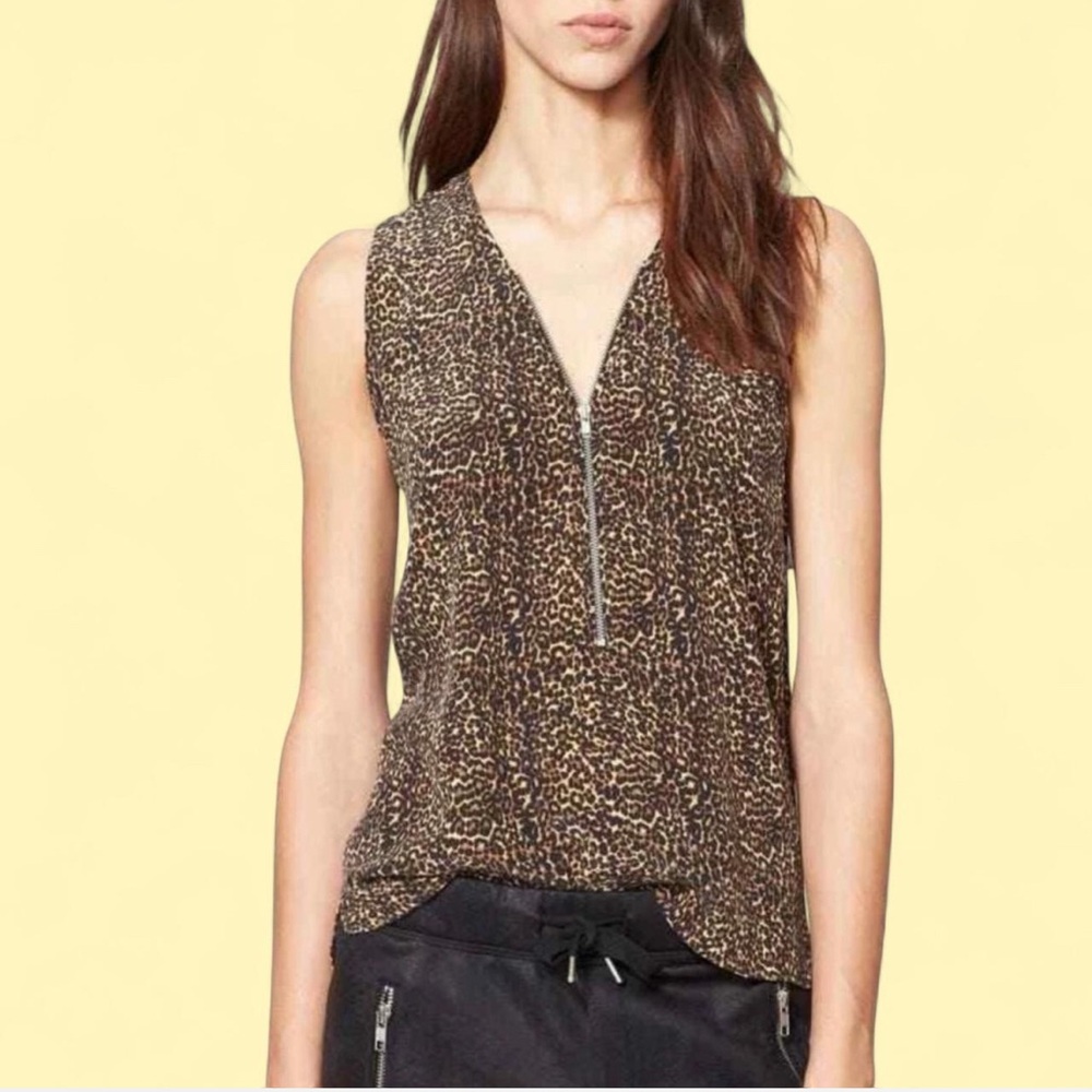 The Kooples Brown Leopard Print Zip-Front Blouse
